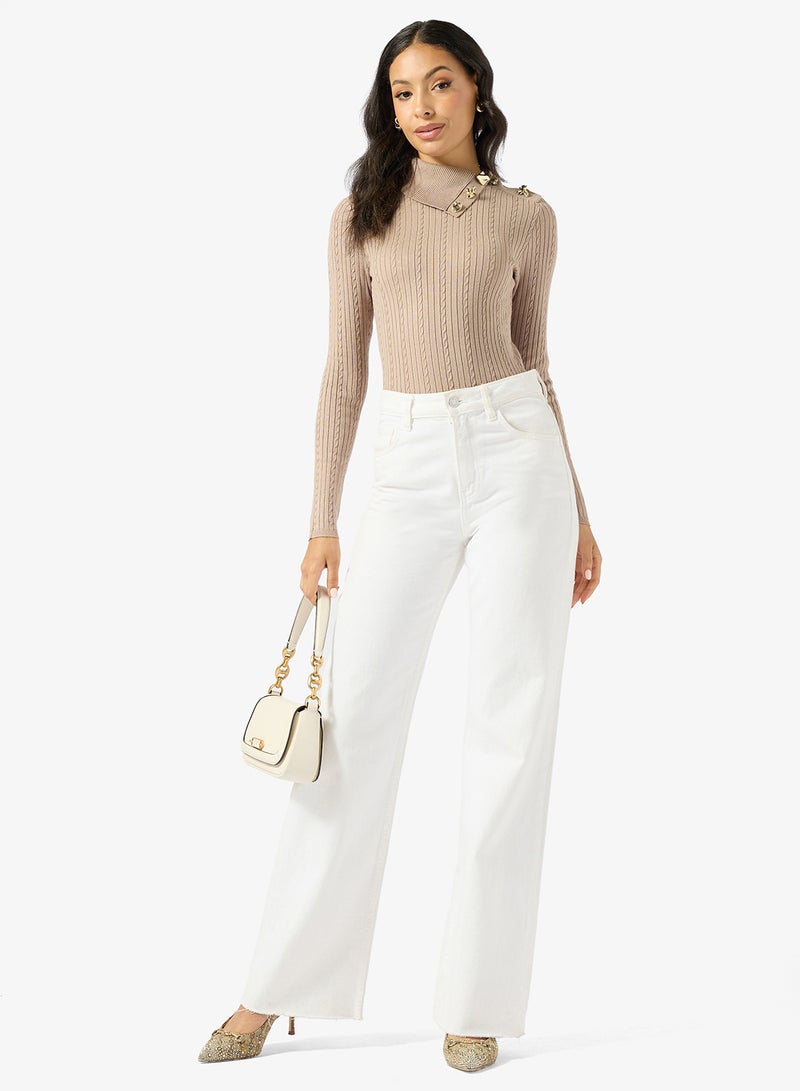 جس سترة بريسيلا بأكمام طويلة وياقة مدورة - Image 4